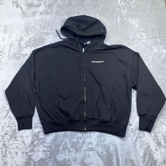 Formula 1 Racing Black Full Zip Hoodie H&M‎ Divided Men's Sz M Grunge Game Retro - Picture 1 of 9